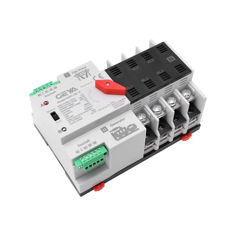 GEYA Mini ATS Automatic Transfer Switch Electrical Selector Switches Dual Power Switch 4Pole 63A 110V 50/60Hz Grid to AC Generator (Black) - Image 1